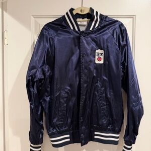 Miller Lite Navy Blue Satin Bomber Jacket